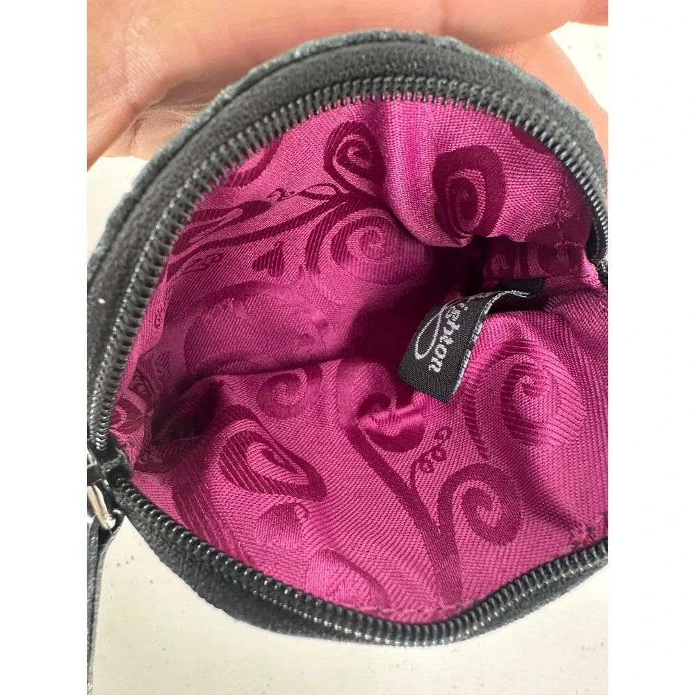 Brighton Navy Blue Pebbled Leather Heart Coin Purse Croc Embossed Trim Zip Pouch